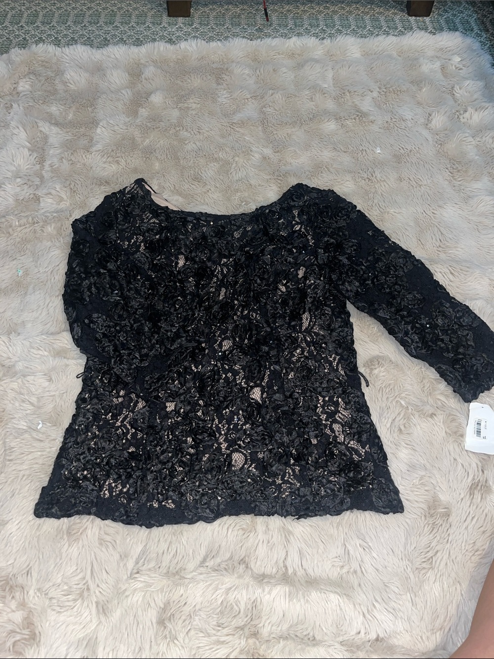 Black Lace Floral Overlay Women's Top